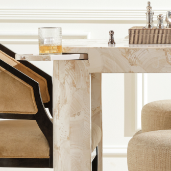 Brigitte Game Table in Natural Fossilized Stone finish by Made Goods.