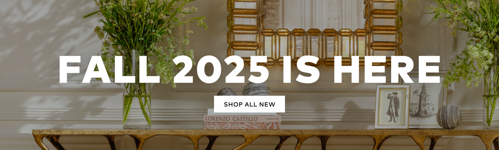 "Fall 2025 is here" banner with a "Shop All New" CTA button.